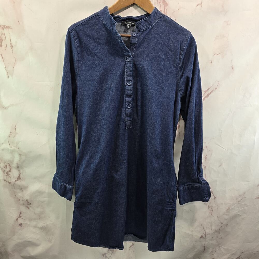 Universal Standard Dress Womens 2XS 6 8 Blue Chambray Long Sleeve Pockets Notch